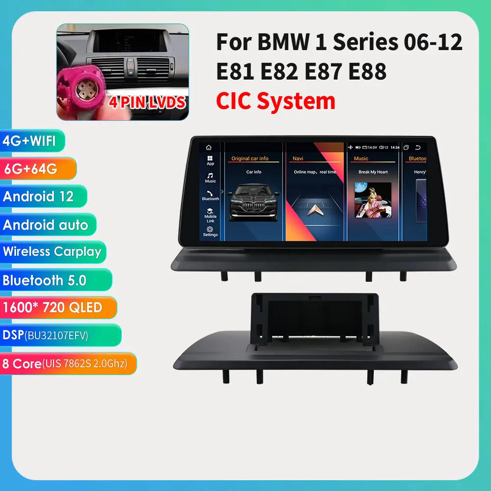 10.25"Android 12 For BMW 1 Series E81 E82 E87 E88 CCC CIC Autoradio multimedia player 2din DSP Carplay 7862 Head Unit 4G Screen