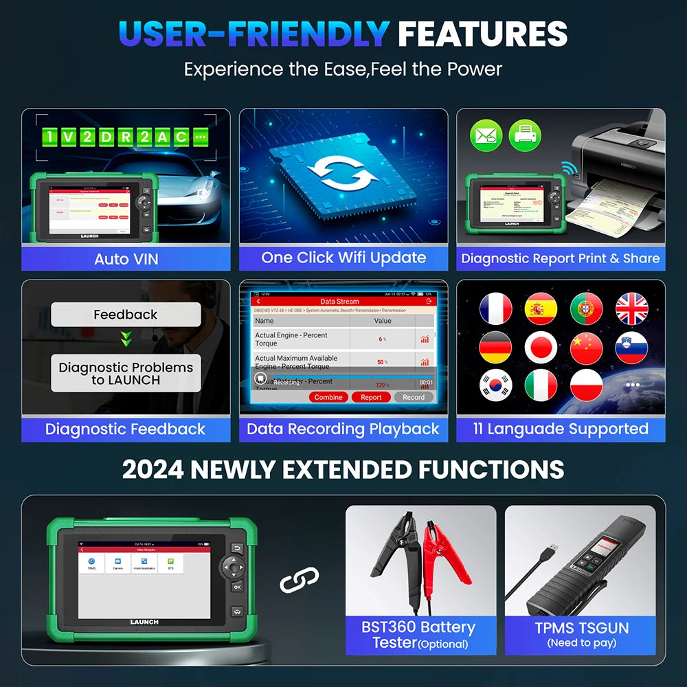 LAUNCH CRP919 EV Electric Vehicle Scanner New Energy Vehicles OBD2 Diagnostic Tool 43 Resets CAN FD Doip Full Systems Auto Scan