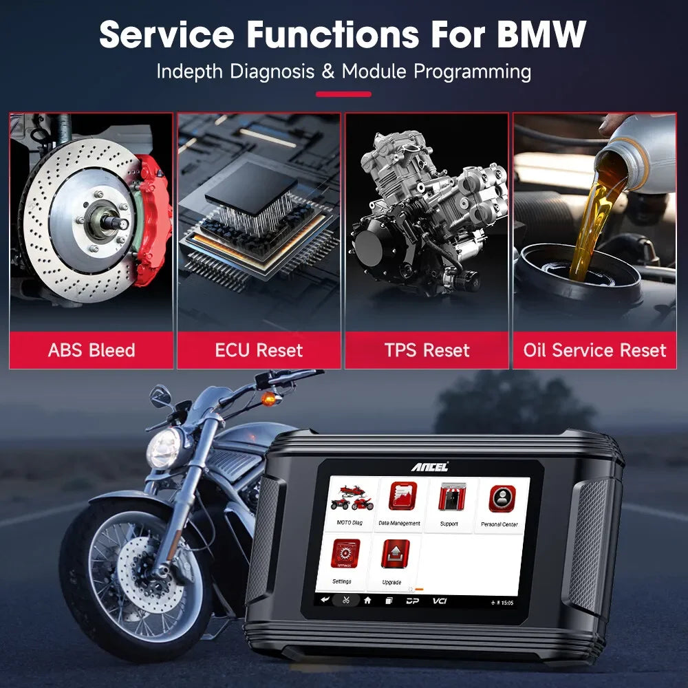 ANCEL MT510 Fit for BMW Motorcycle Diagnostic Tool Full System Motorbike OBD2 Scanner Code Reader ABS Bleed Oil TPS ECU Reset