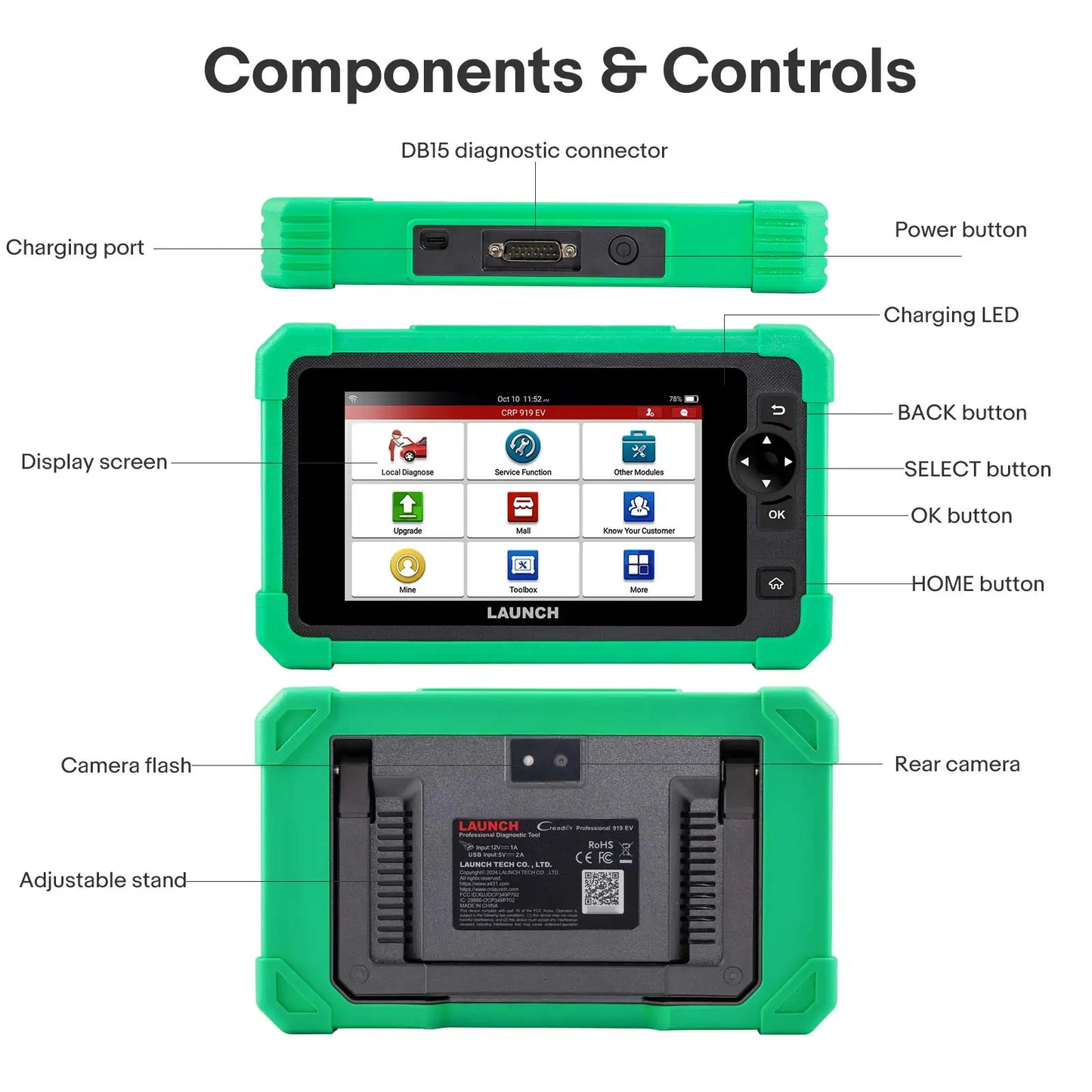 LAUNCH CRP919 EV Electric Vehicle Scanner New Energy Vehicles OBD2 Diagnostic Tool 43 Resets CAN FD Doip Full Systems Auto Scan