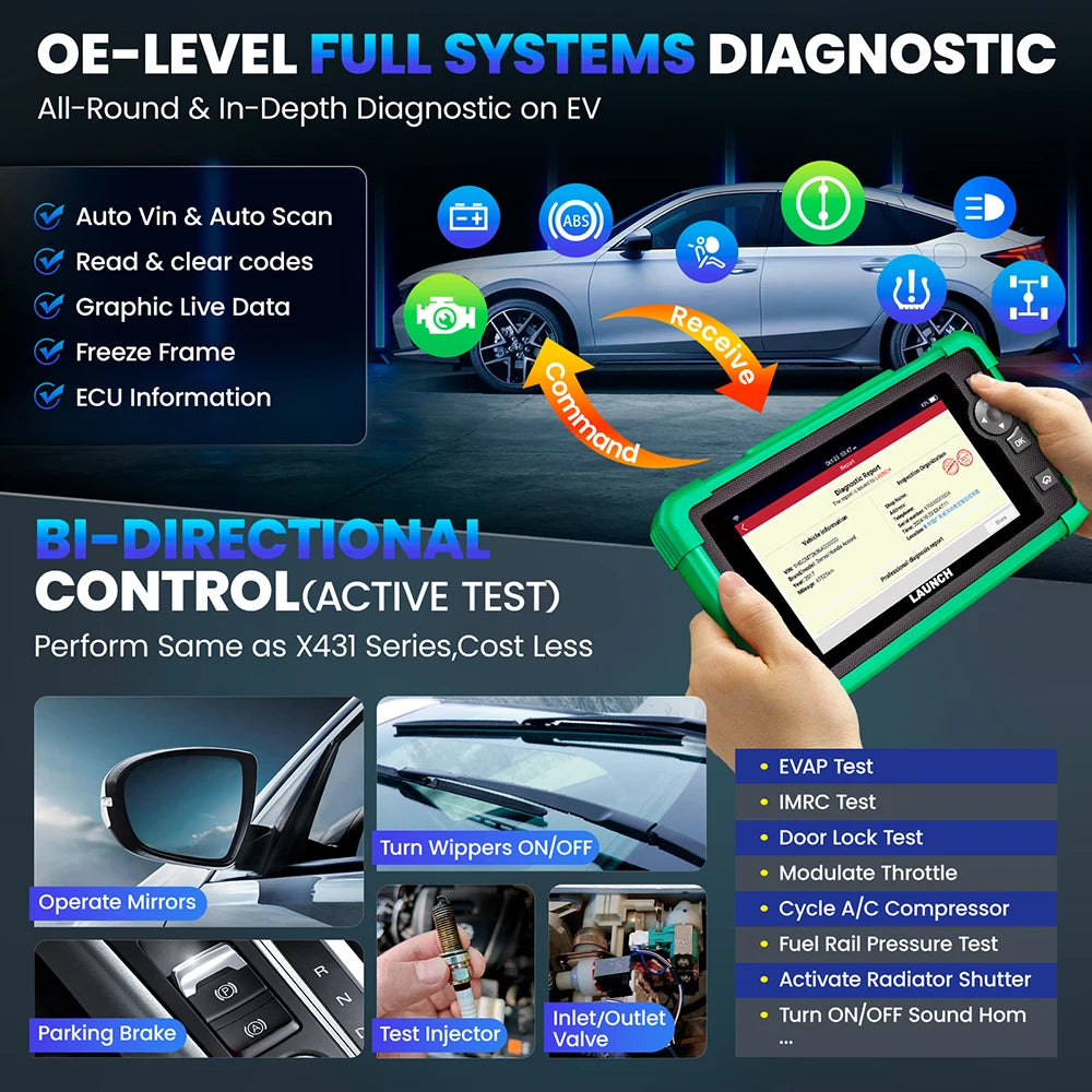 LAUNCH CRP919 EV Electric Vehicle Scanner New Energy Vehicles OBD2 Diagnostic Tool 43 Resets CAN FD Doip Full Systems Auto Scan