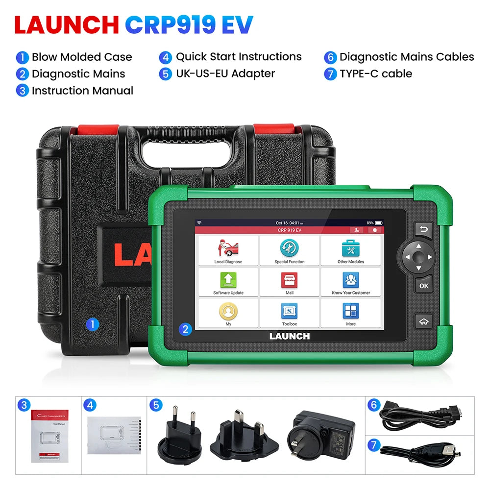 LAUNCH CRP919 EV Electric Vehicle Scanner New Energy Vehicles OBD2 Diagnostic Tool 43 Resets CAN FD Doip Full Systems Auto Scan