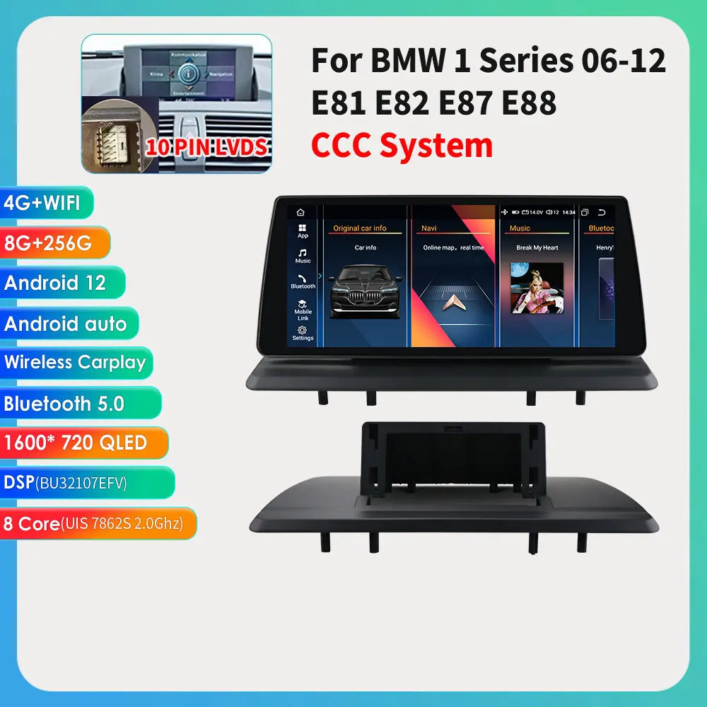 10.25"Android 12 For BMW 1 Series E81 E82 E87 E88 CCC CIC Autoradio multimedia player 2din DSP Carplay 7862 Head Unit 4G Screen