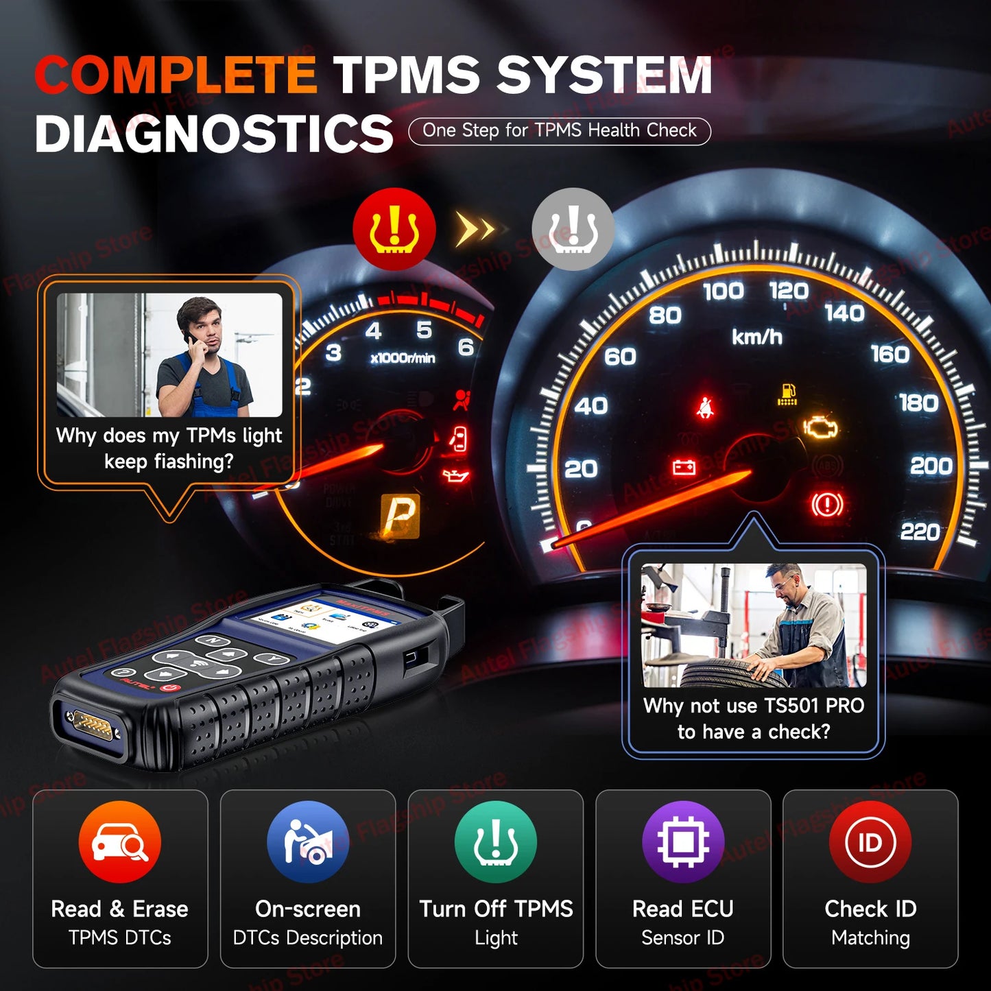 Autel MaxiTPMS TS501 PRO TPMS Programming Tool Activate/Relearn TPMS Sensor Tire Pressure Monitor Tester Tire Repair Tools