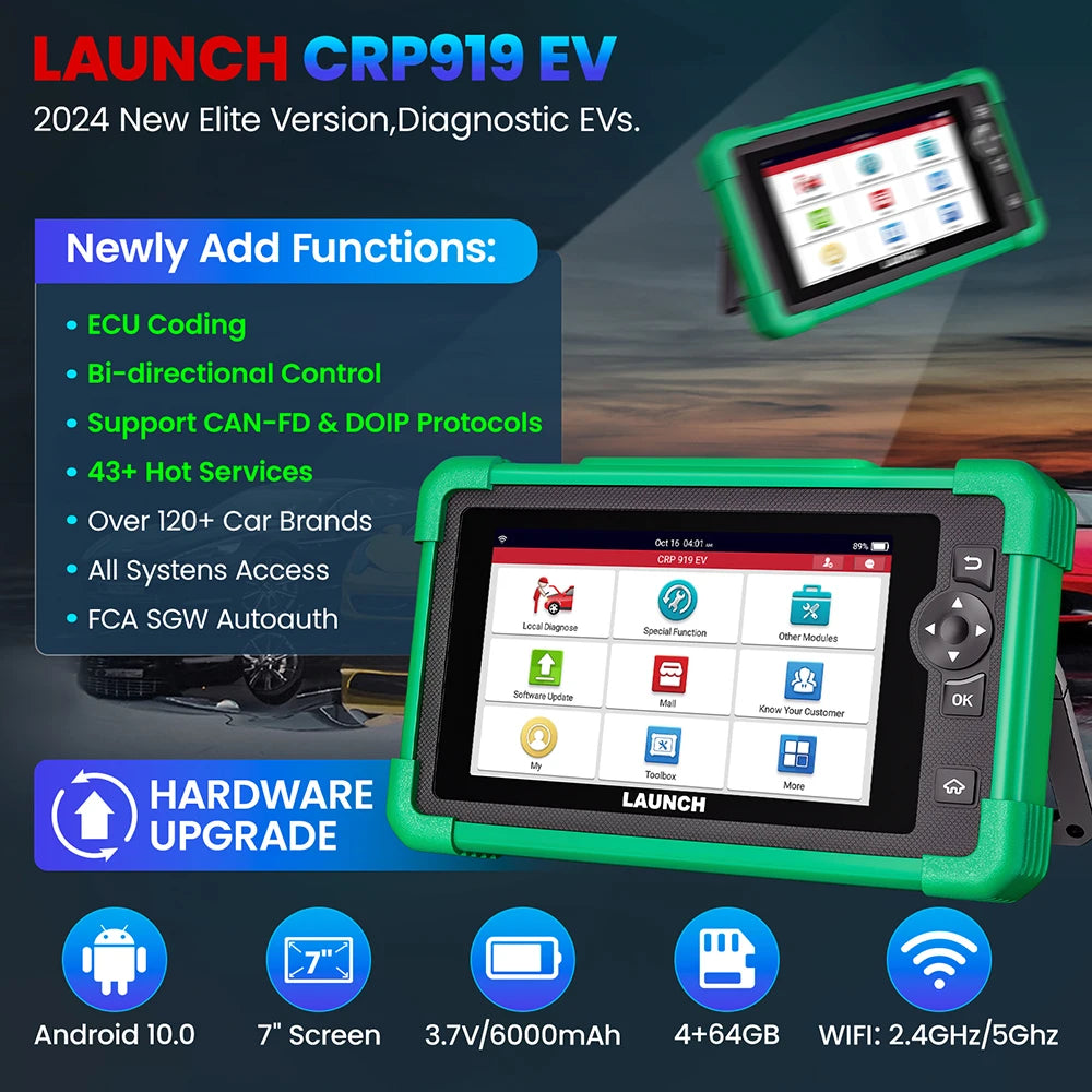 LAUNCH CRP919 EV Electric Vehicle Scanner New Energy Vehicles OBD2 Diagnostic Tool 43 Resets CAN FD Doip Full Systems Auto Scan